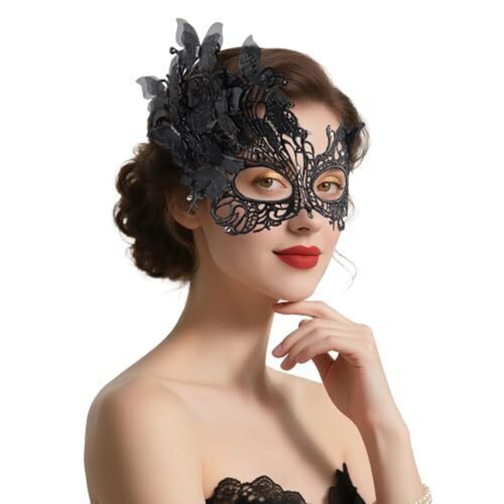 5371 Black halloween Masquerade mask and girls - Mardi Gras butterfly mask